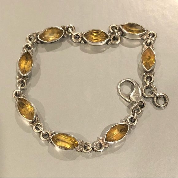 Marquise Cut Golden Citrine Faceted Sterling Silver Link Bracelet - Picture 1 of 6